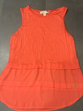 Michael Michael Kors / Coral Sleeveless Top / Tiered Hem / Gold Logo